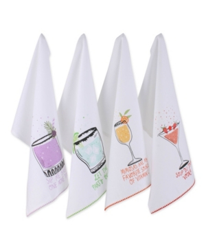 Design Imports Pop Fizz Home Collection, Sassy Cocktails, 18" X 28", Set Of 4 In White