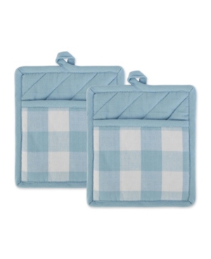 Design Imports Buffalo Check Kitchen Textiles, 9" X 8", Set Of 2 In Blue