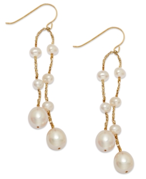 image of Cultured Freshwater Pearl Thread Earrings in 14k Gold-Plated over Silver