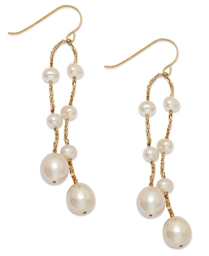 Macy's Cultured Freshwater Pearl Thread Earrings in 14k Gold-Plated ...