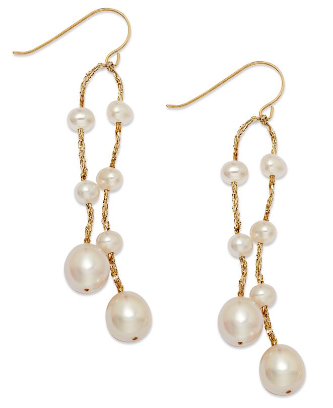 Macy's Cultured Freshwater Pearl Thread Earrings in 14k GoldPlated