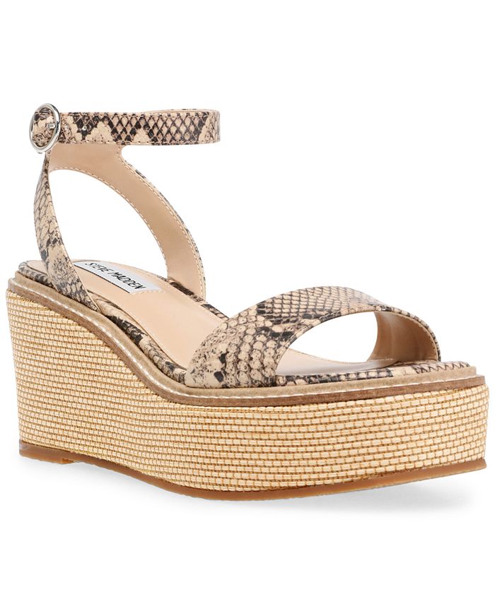 Steve Madden Women's Composed Raffia Wedge Sandals - Macy's