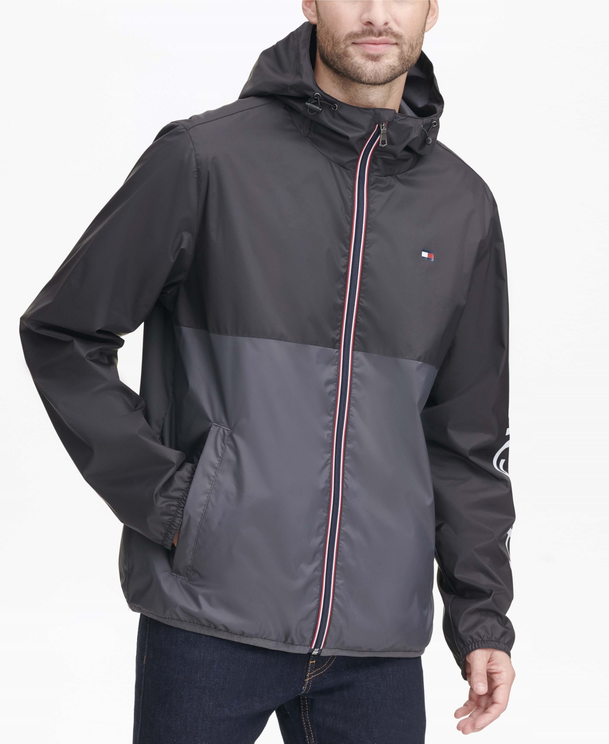 Tommy hilfiger men's colorblocked logo rain slicker sale
