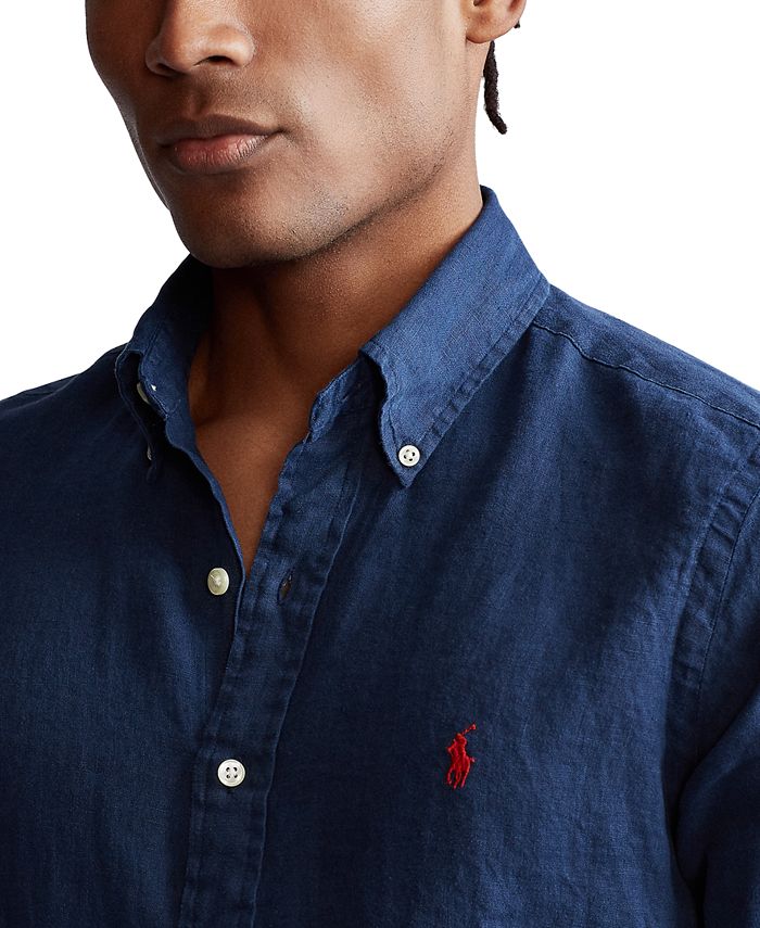 Ralph Lauren short sleeve linen button down shirt, men's size XL linen navy blue type Vintage Second Hand