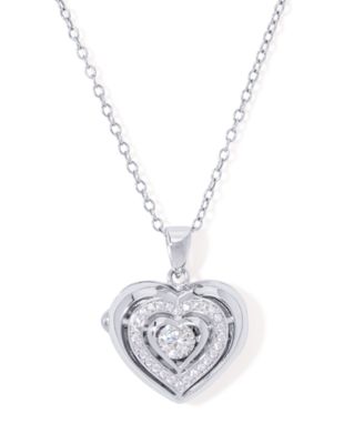 Macy's - Cubic Zirconia Heart Locket Pendant 18" Necklace in Fine Silver Plate