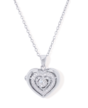 Macy's Cubic Zirconia Heart Locket Pendant 18" Necklace In Silver Plate