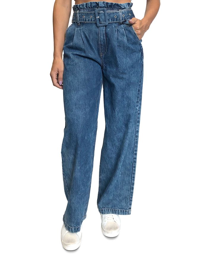 Almost Famous Juniors' Paperbag-Waist Cotton Wide Leg Jeans - Macy's