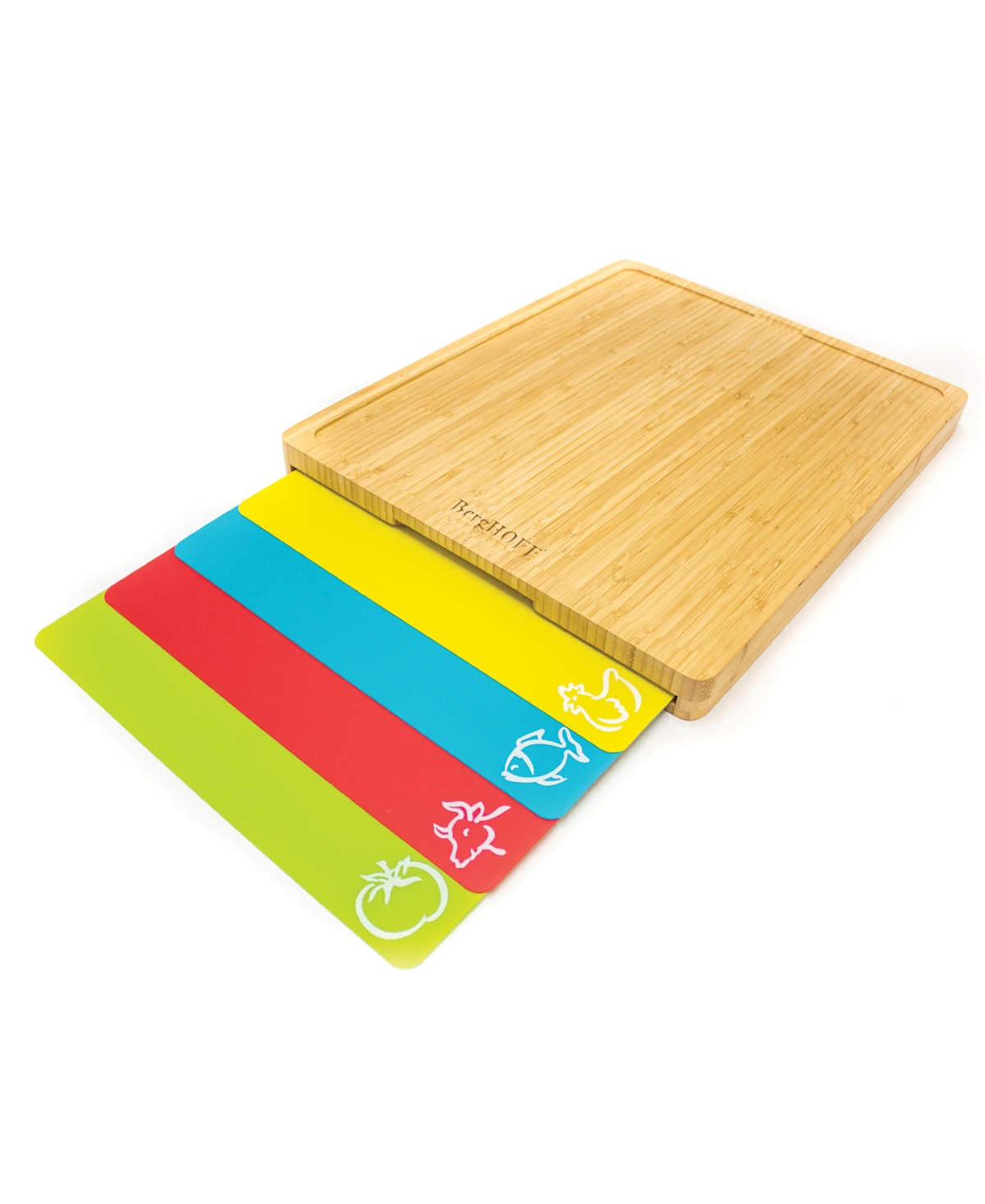 Bamboo Cutting Board and 4 Multi-Colored Inserts Set, 5 Piece