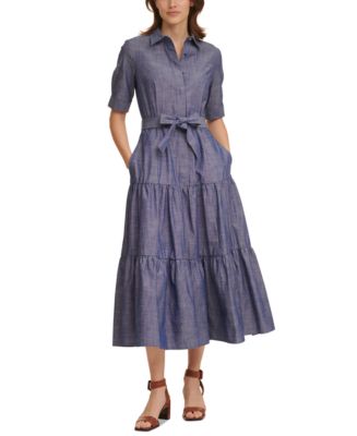 Calvin Klein Cotton Chambray Maxi Dress - Macy's