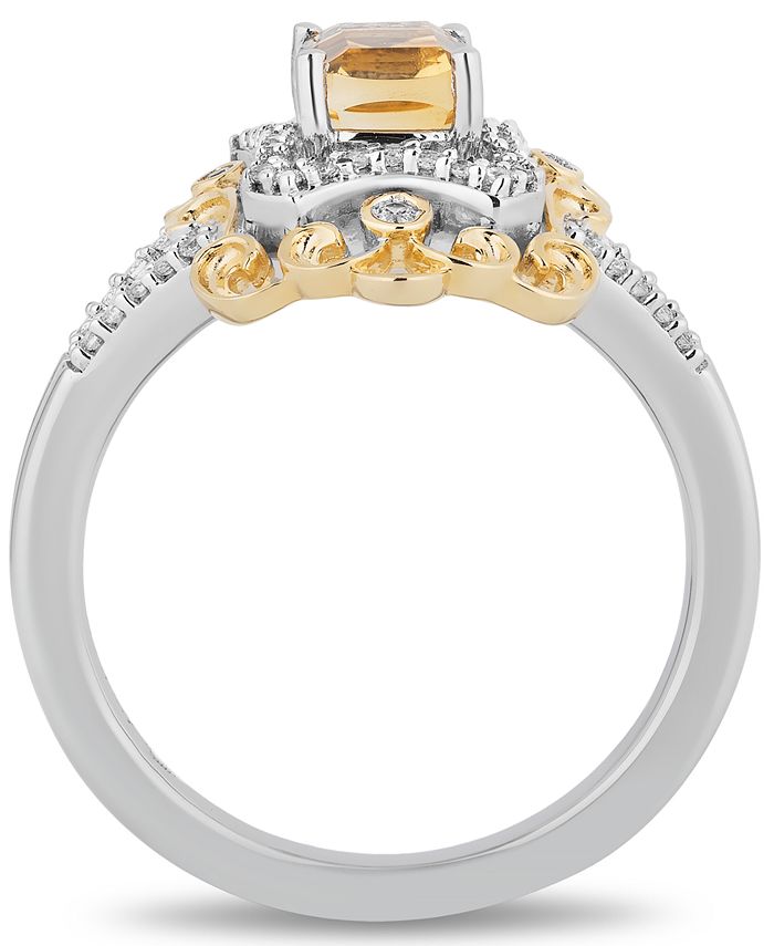 Enchanted Disney Fine Jewelry - Citrine (7/8 ct. t.w.) & Diamond (1/5 ct. t.w.) Belle 30th Anniversary Ring in Sterling Silver & 14k Gold