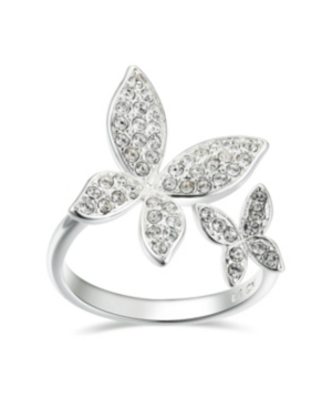 Unwritten Silver Plated Cubic Zirconia Butterfly Adjustable Ring