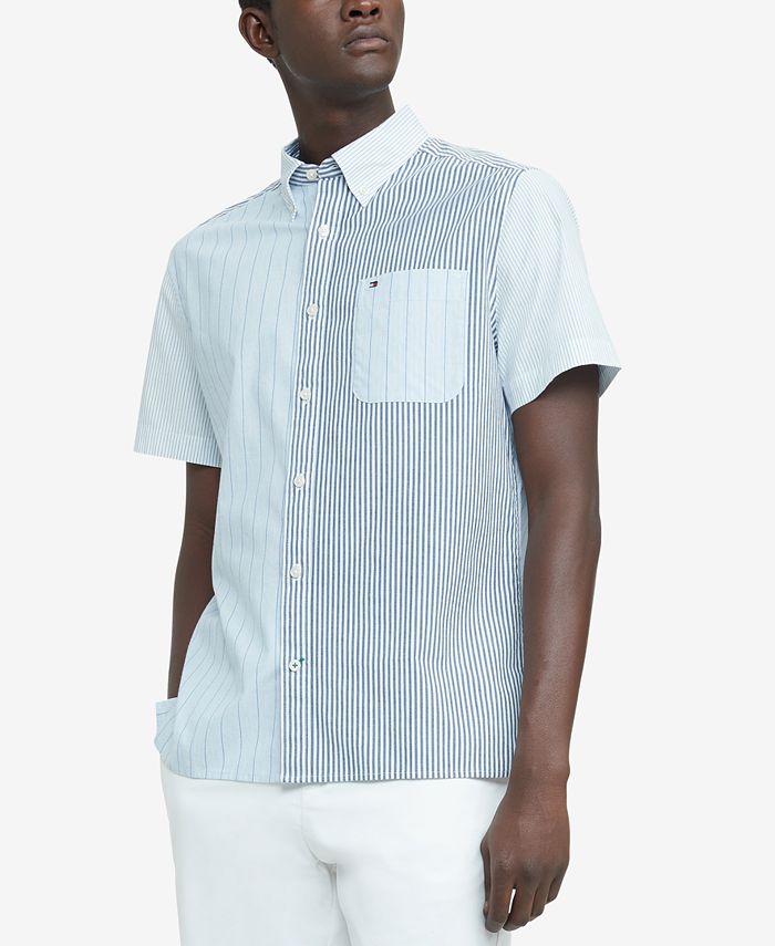Tommy Hilfiger Men's Custom-Fit Novak Pieced Stripe Shirt - Macy's