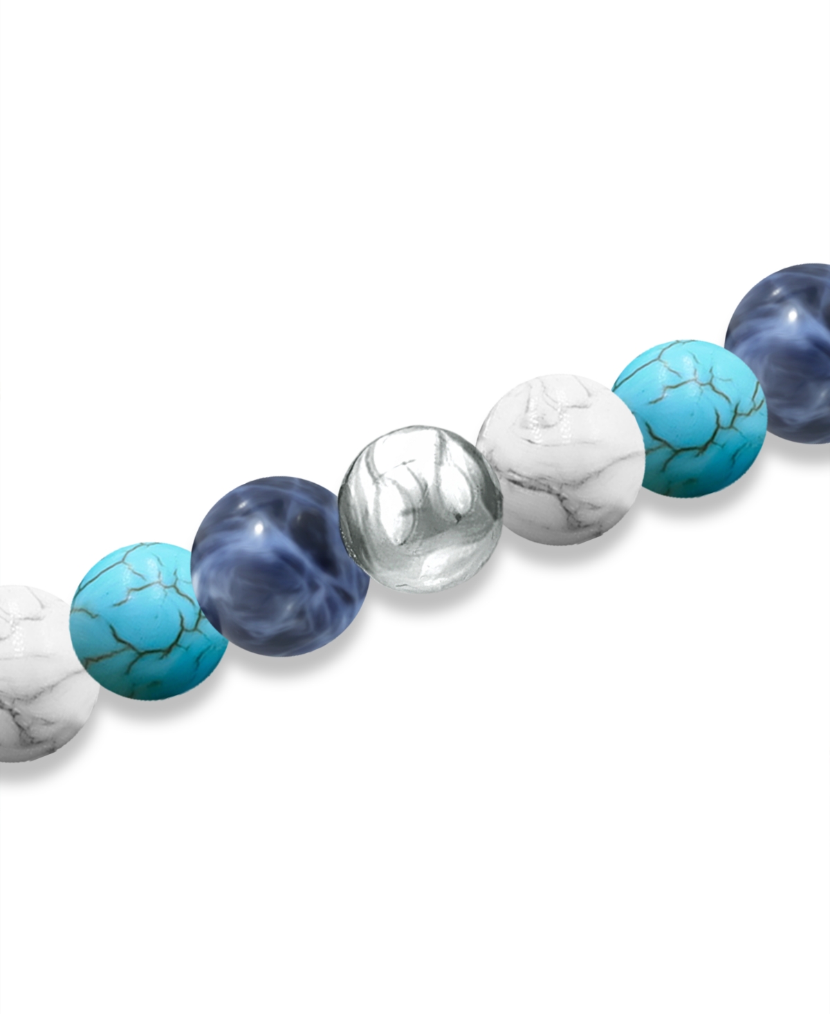 Macy's Genuine Stone Bead Stretch Bracelet With Silver Plate Or Gold Plate Bead Accent In Howlite,silver