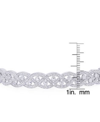 Diamond Accent Braided Twist Bangle in Silver Plate