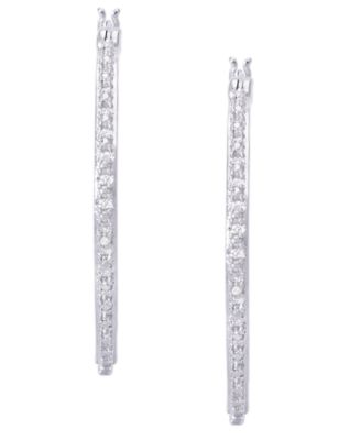 Diamond Accent Large Thin Hoop Earrings in Silver Plate or Rose Gold Plate