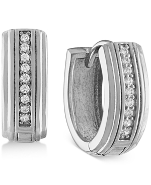 Shop Esquire Men's Jewelry Diamond Hoop Earrings (1/10 Ct. T.w.) In Sterling Silver, Created For Macy's