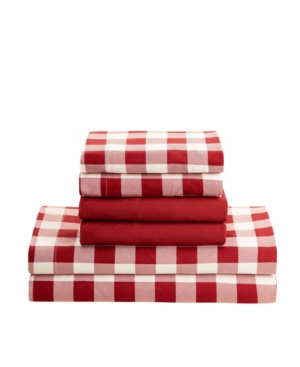 Nestl Bedding Printed Super Soft Deep Pocket 6 Pc. Sheet Set, Full In Checker Red