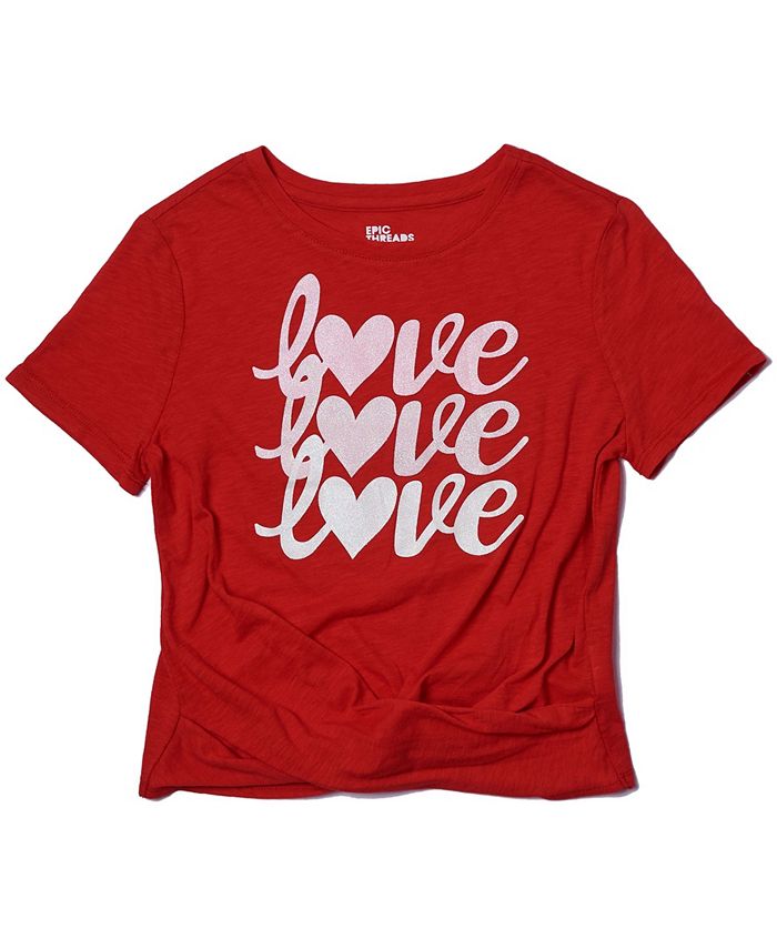 Epic Threads Big Girls Short Sleeve Twist Front Love Text T-shirt - Macy's