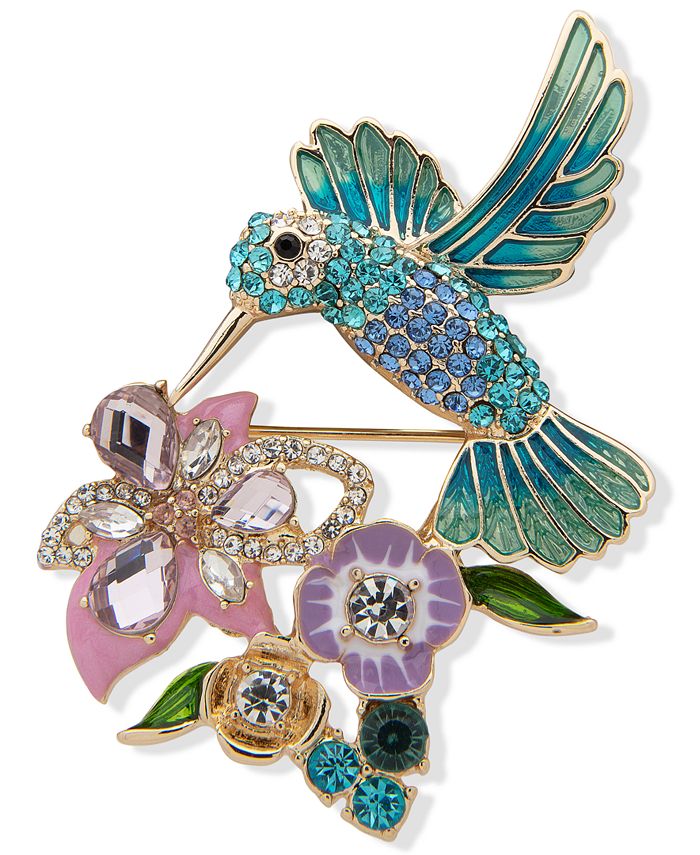 Anne Klein Hummingbird and Flower Pin