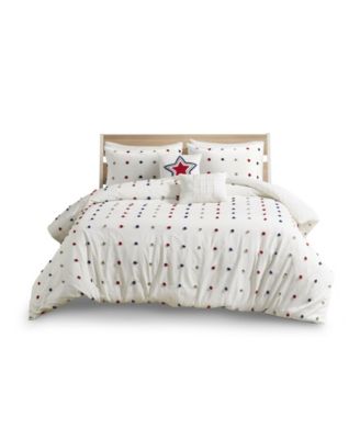 Callie Twin Cotton Jacquard Pom Pom Comforter, Set of 4