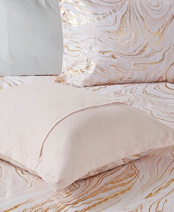 Luxury Blush Pink & Gold Metallic Swirls Comforter Set AND Decorative Pillows 