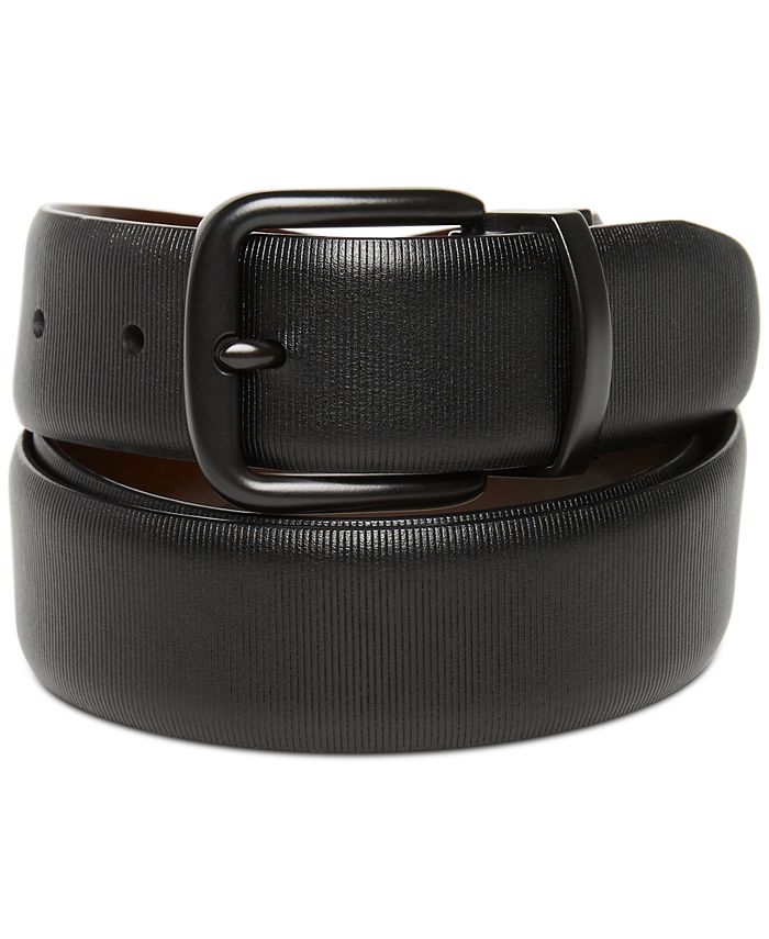 Perry Ellis Men's Big and Tall Leather Reversible Belt (Black)