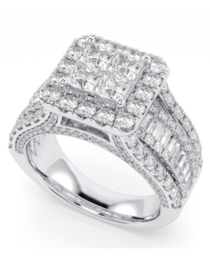Macy's Diamond Princess Quad Halo Engagement Ring (3 Ct. T.w.) In 14k White Gold