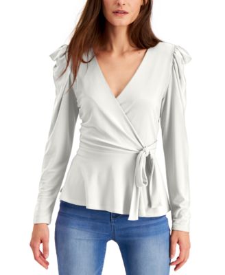 INC International Concepts - Petite Puff-Shoulder Wrap Top