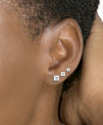 3-Pc. Set Silver Plated Square Cubic Zirconia Stud Earrings