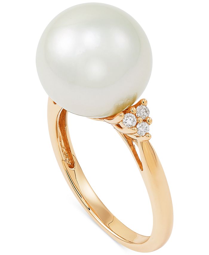 Macy's Cultured Ming Pearl (12mm) & Diamond (1/10 ct. t.w.) Ring in 14k ...