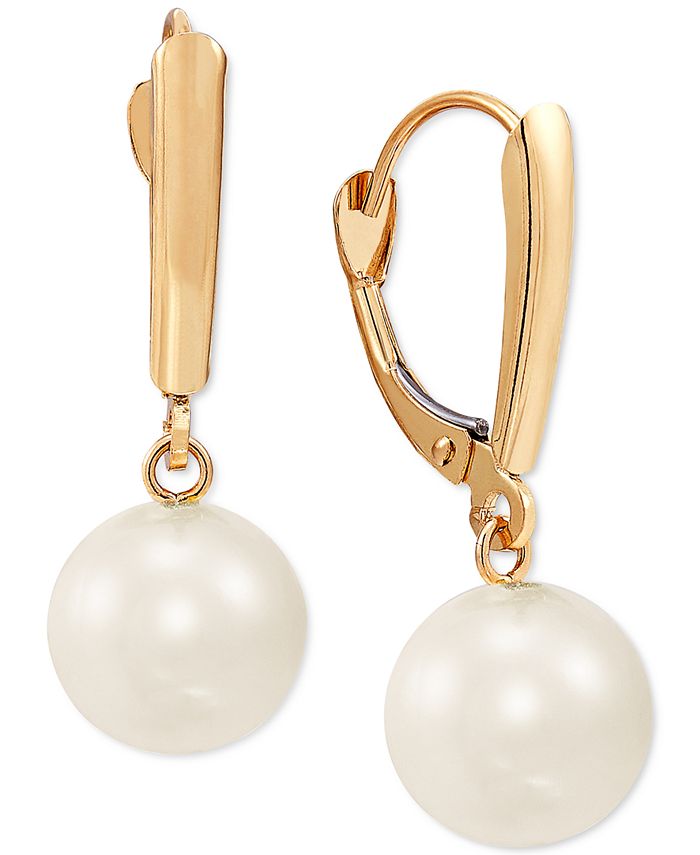 Macy's Cultured Freshwater Pearl (8mm) Drop Earrings in 10k Gold - Macy's