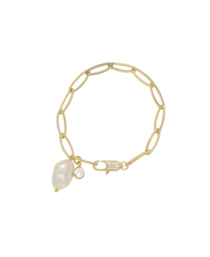 Ettika Gold Plated Paperclip Chain Bracelet With Pearl In Gold Plated