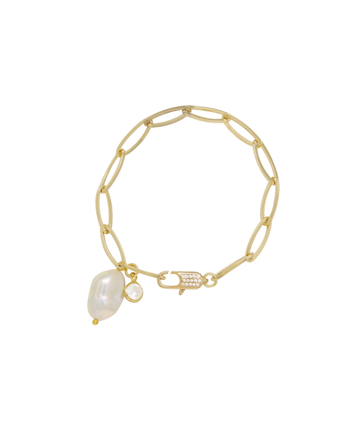 Gold Plated Paperclip Chain Bracelet with Pearl - Gold Plated