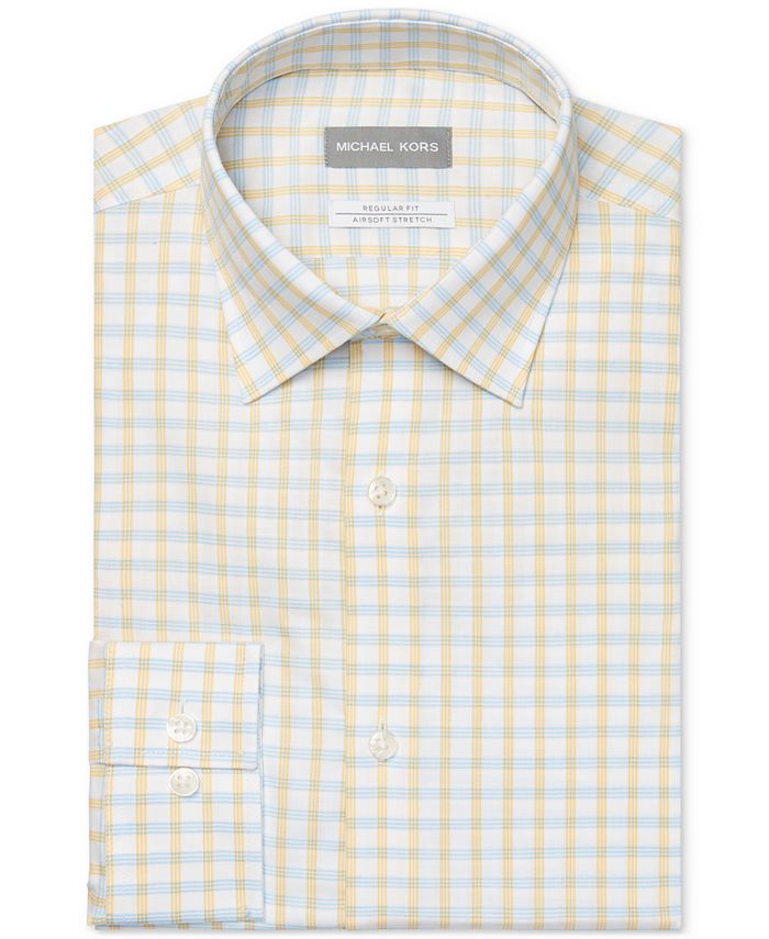 Michael Kors Men S Classic Regular Fit Non Iron Airsoft Performance Stretch Lemon Glaze Check Dress Shirt Reviews Dress Shirts Men Macy S