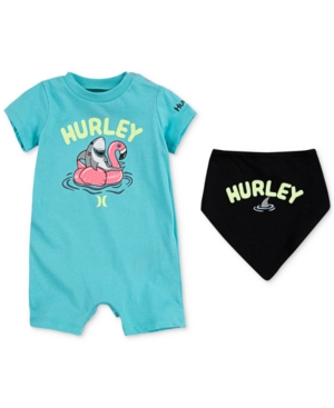 Hurley Baby Boys 2-Pc Shark Romper and Bib Set