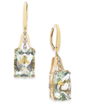 Mint Julep Quartz (12-3/8 ct. t.w.) & Diamond (3/8 ct. t.w.) Drop Earrings in 14k Gold