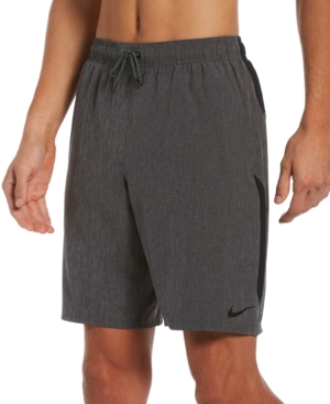 Shop Nike Men's Contend Water-repellent Colorblocked 9" Swim Trunks In Heather Grey