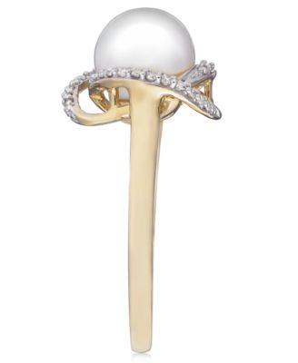 Cultured Freshwater Pearl (8mm) & Diamond (1/8 ct. t.w.) Ring in 14k Gold