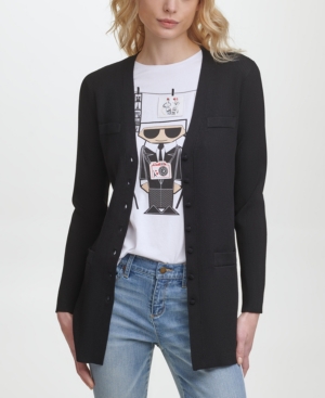 Karl Lagerfeld Ribbed Sweater Cardigan In Black
