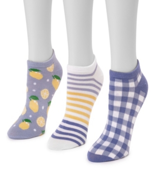 Muk Luks Women's 3 Pair Pack Ankle Sock In Yellow/blu