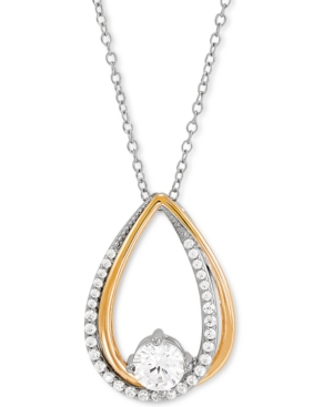 Macy's Cubic Zirconia Teardop 18" Pendant Necklace In Sterling Silver & 14k Gold-plate