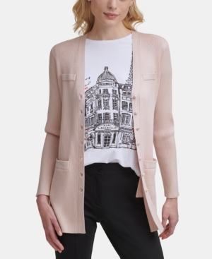 Karl Lagerfeld Ribbed Sweater Cardigan In Light Pastel Pink