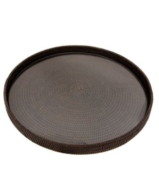 Artifacts Trading Company Round Serving-Ottoman Tray with Glass Insert