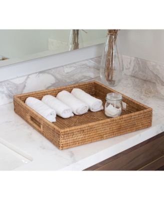 Artifacts Trading Company Rattan Square Tray with Cutout Handles