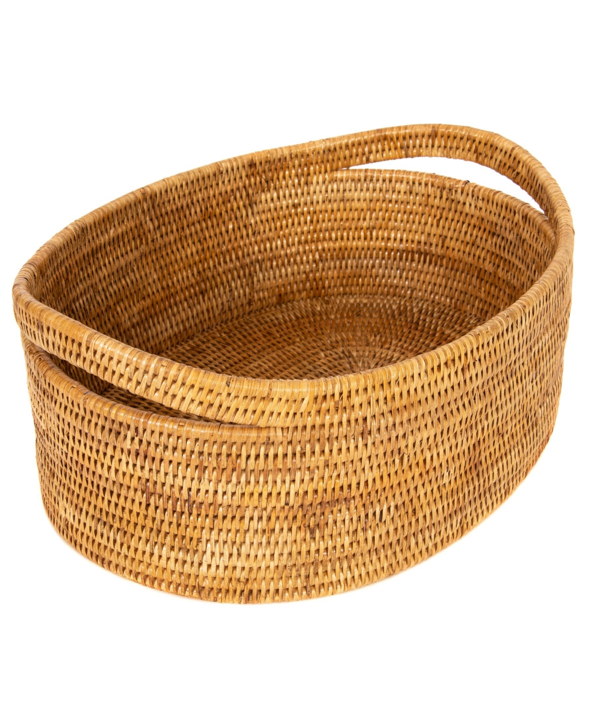 Artifacts Trading Company Artifacts Rattan Oval Basket With Cutout Handles In Medium Brown