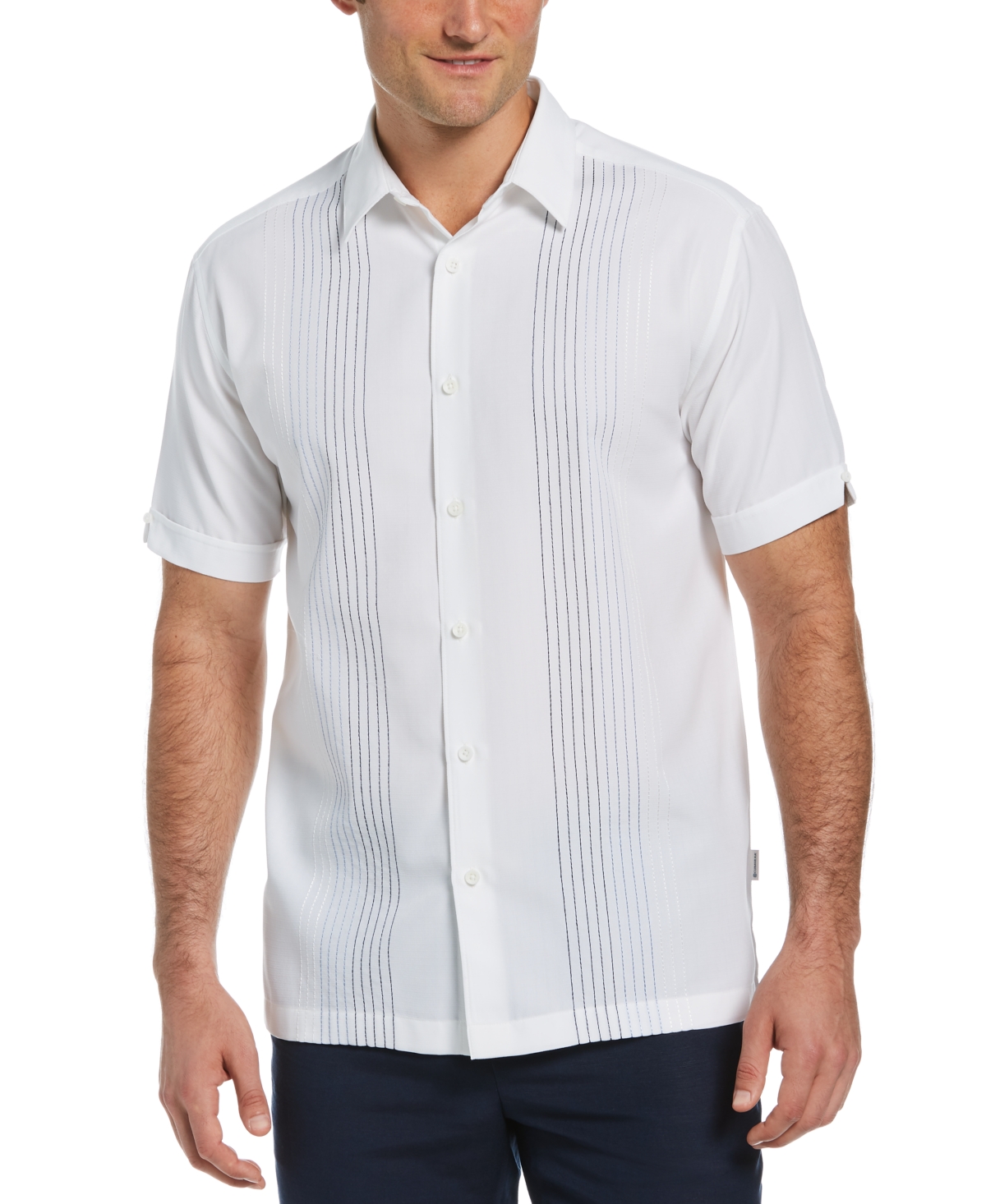 Men's Big & Tall Ombre Embroidered Stripe Short Sleeve Shirt - Brilliant White
