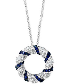 EFFY® Sapphire (3/4 ct. t.w.) & White Sapphire (1/2 ct. t.w.) Circle 18" Pendant Necklace in Sterling Silver