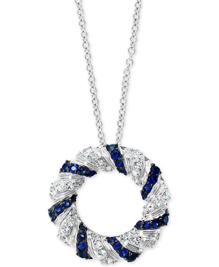EFFY Collection - Sapphire (3/4 ct. t.w.) & White Sapphire (1/2 ct. t.w.) Circle 18" Pendant Necklace in Sterling Silver