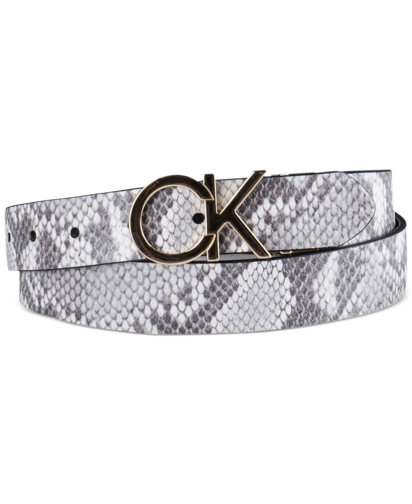 Женский ремень Calvin Klein Reversible Monogram Buckle, цвет: Чёрный / Серый — фото 1