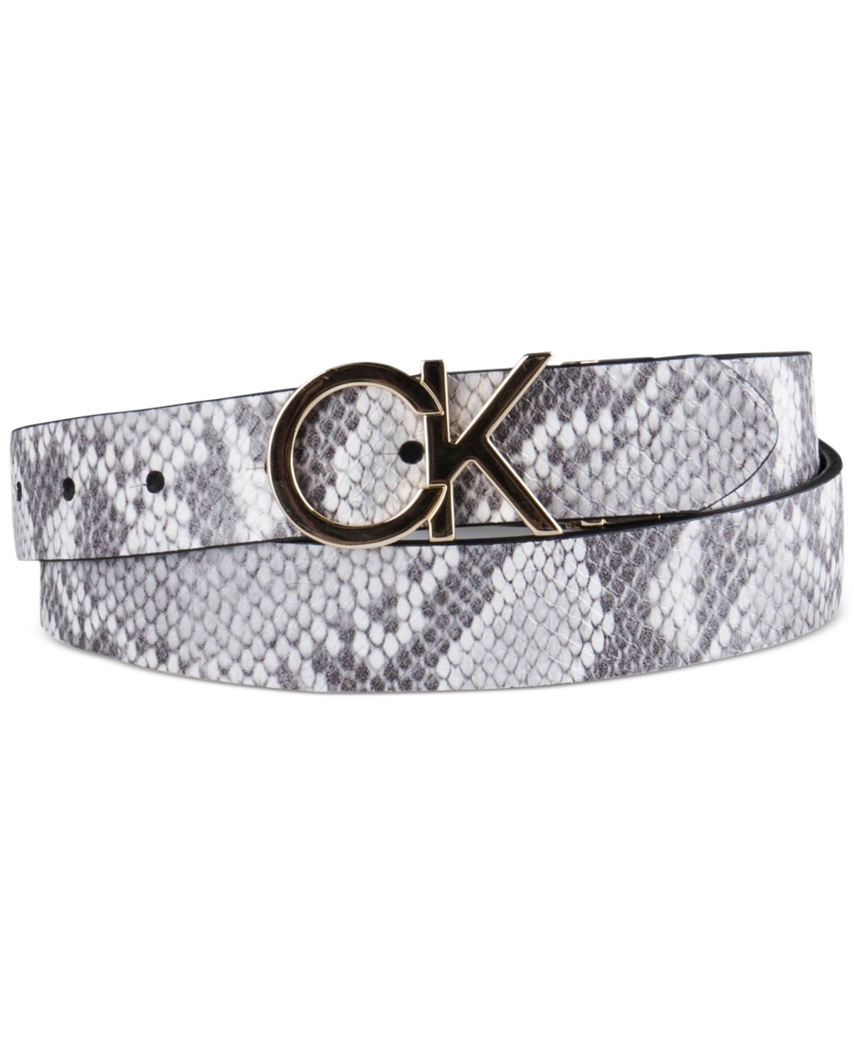 Calvin Klein Women's Reversible Monogram Buckle Belt - White